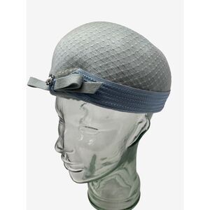 Ritz‎ Henry Pollack Hat Dusty Blue Jewel Bow Band Baby Blue Net Cover Circa 60s